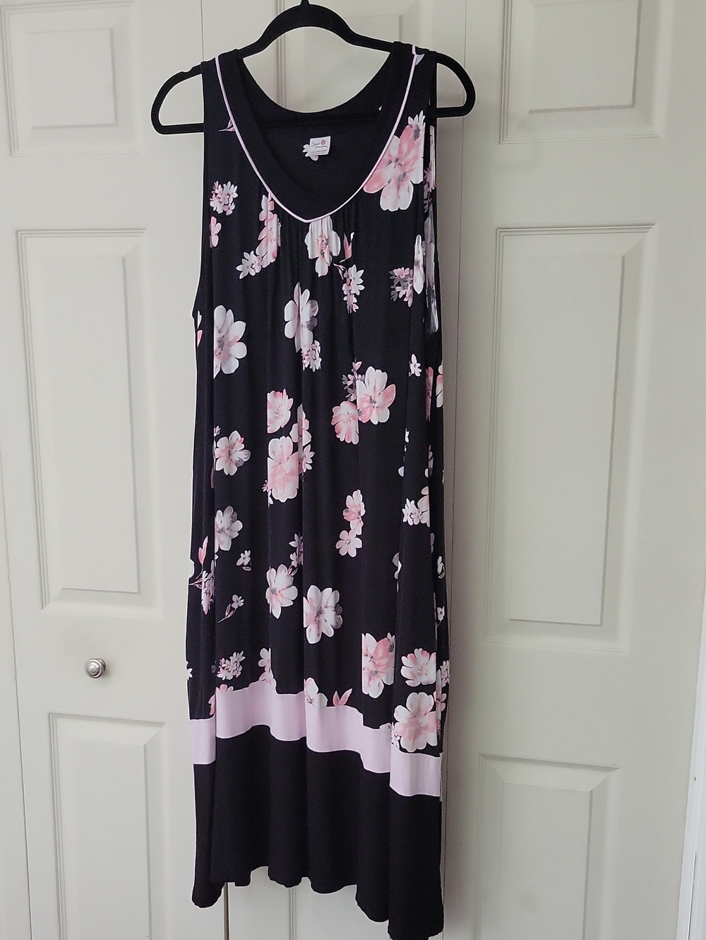 Secret Treasures Black Maxi House Dress with Pink Floral Accents